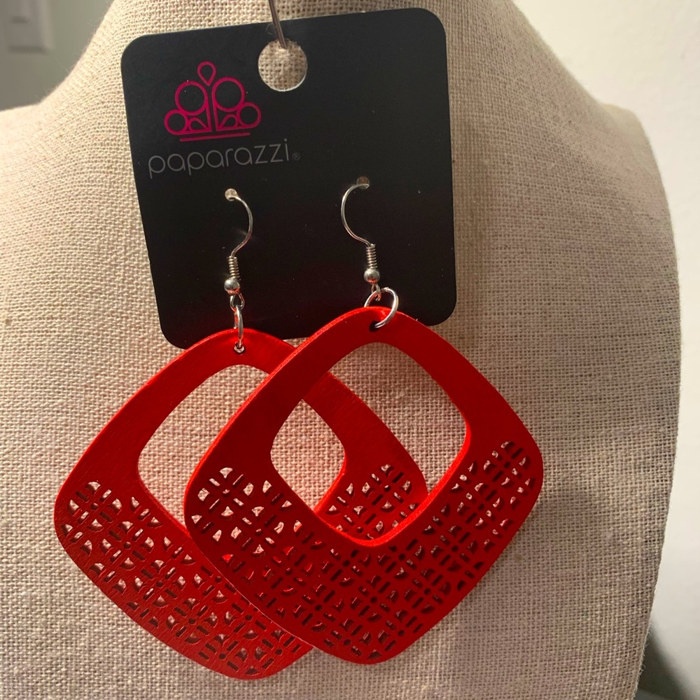 large red lightweight fishhook earrings
